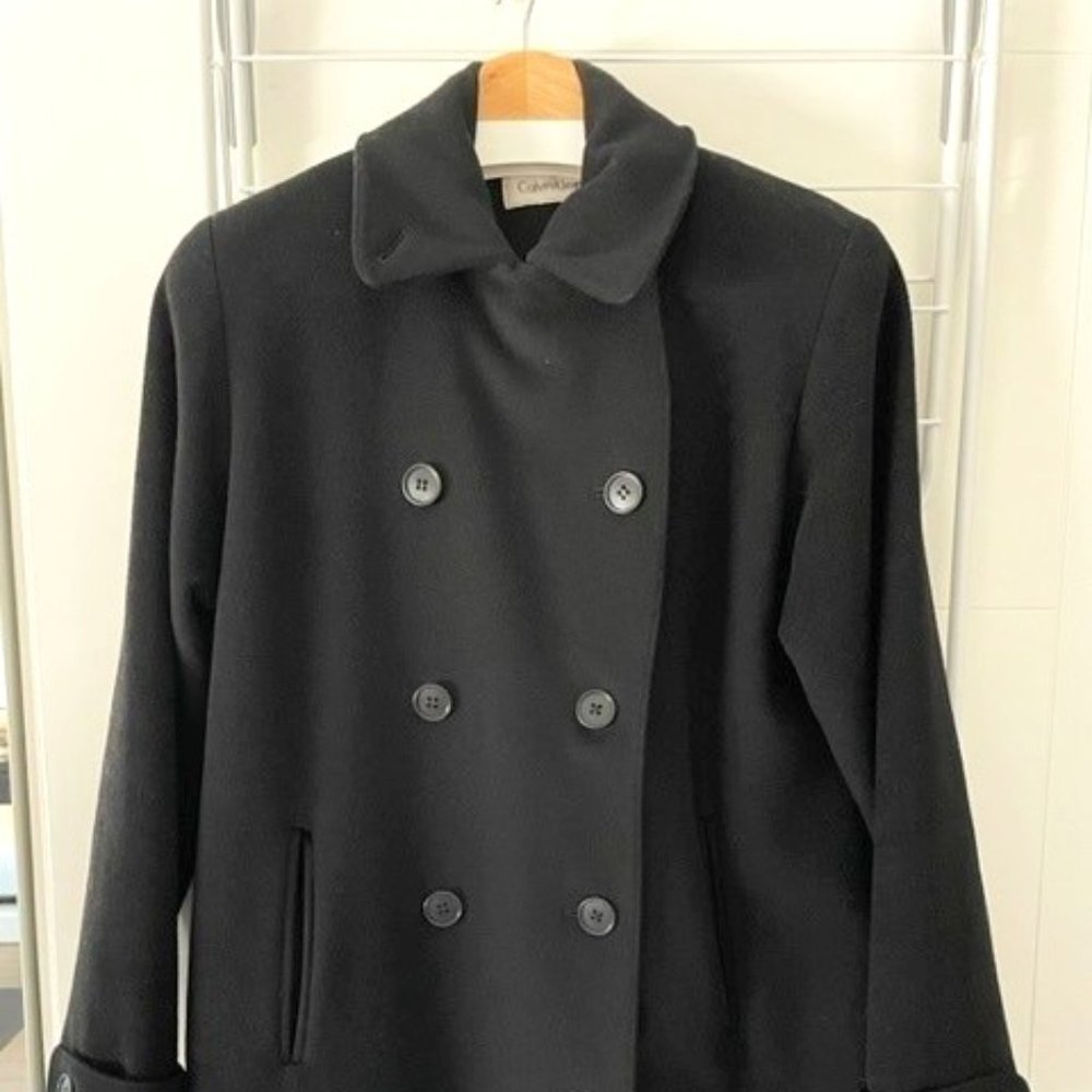 Women's Calvin Klein Double-Breasted Merino Wool Pea Coat - Size 4